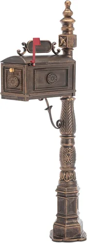 Buzón decorativo moderno de Barcelona con poste, buzón de aluminio fundido resistente Stratford para exterior, buzón grande bronce