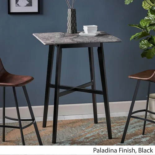 Vista 4 de Christopher Knight Home Daisy Modern Bar - Mesa laminada con patas de madera de caucho y acabado de mármol Paladina, color negro