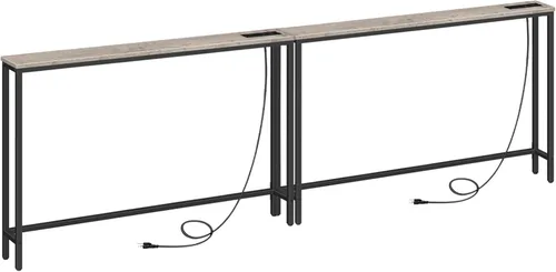 Vista 13 de HOOBRO Mesa consola delgada de 39.4 pulgadas con toma de corriente, mesa detrás del sofá de 5.9 pulgadas con estación de carga, mesa de sofá