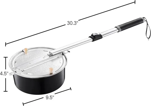 Vista 2 de Popper - Máquina de palomitas de maíz a la antigua con mango telescópico - Equipo de camping (negro)