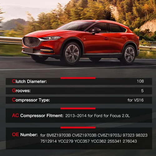 Vista 2 de cciyu Compresor de aire acondicionado compatible para Ford Focus 2.0L 2012-2014 AC Compresor para coche