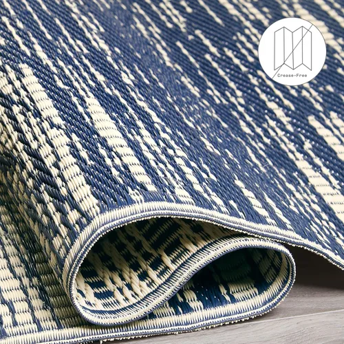 Vista 5 de Fab Habitat - Tapete de plástico reciclado para exteriores, impermeable, resistente a la decoloración y a las arrugas, rayas abstractas desgastadas