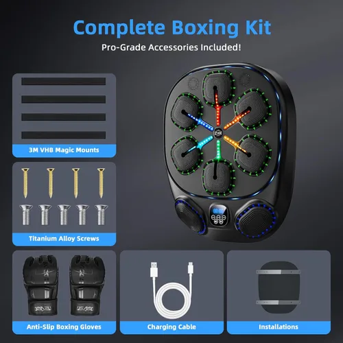 Vista 7 de Music Boxing Machine with LED Lights & Bluetooth Speaker – Interactive Punching Bag for Fitness, Rhythm Training & Stress Relief – Home Gym