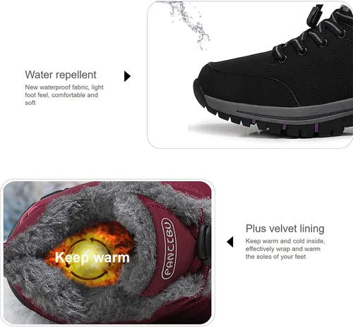 Vista 5 de Botas de nieve para mujer, con forro de piel, cálidas, impermeables, antideslizantes, para invierno, deportes al aire libre