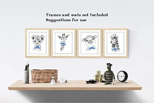 Vista 4 de Safari Animals Wall Art Prints - Boy Nursery Decor - Set of 4-8x10 - Unframed - Watercolor