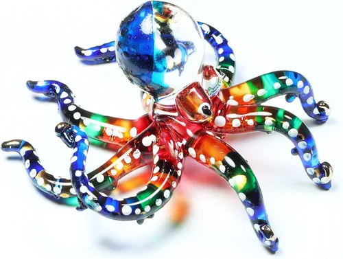 Vista 6 de Exquisita escultura de pulpo de mar pintada a mano de color de vidrio soplado a mano