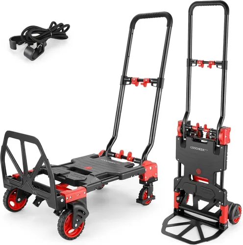 Vista 8 de Carro de mano plegable de 330 libras, de transporte resistente, combinación de cuatro ruedas y dos ruedas convertible carrito Dolly con mango