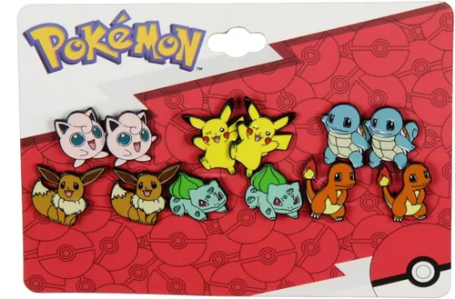 Vista 3 de Juego de 6 aretes de Pokemon con diseño de personajes esmaltados