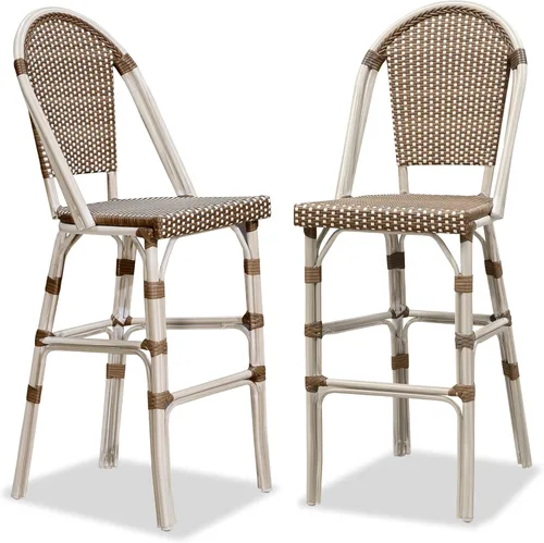 Vista 38 de PURPLE LEAF Patio French Round 26" Counter Stool Set of 2 Large Rattan Backless Stackable Barstools Bamboo Print Aluminum Frame Footrest with Woven