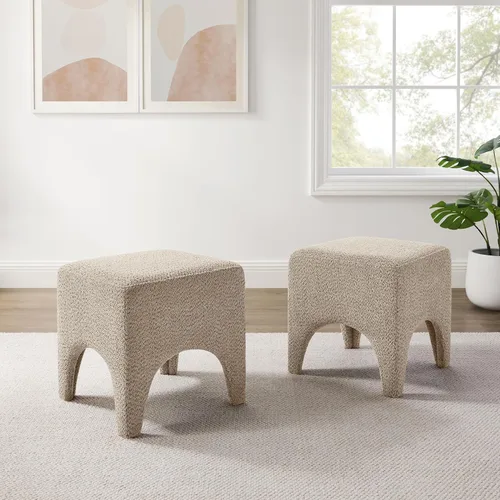 Vista 12 de Taburete Otomano Cuadrado Moderno de Boucle de 17", Taburete de Tocador para Maquillaje, Reposapiés Rectangular para Sofá, Taburete Otomano Tapizado