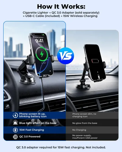 Vista 6 de BothLin Soporte de cargador de coche inalámbrico 3 en 1, soporte de teléfono de sujeción automática de carga rápida de 15 W para iPhone 17 16 15 14
