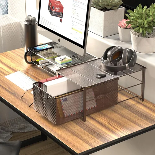 Vista 5 de Deco Brothers Cesta Deslizante Apilable Extraíble para Gabinete con Divisores, Grande, Bronce
