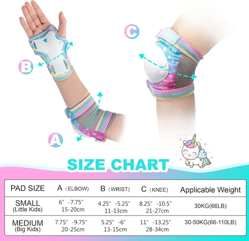Vista 6 de SULIFEEL Patines ajustables para principiantes con rodilleras de unicornio arcoíris verde y rosa