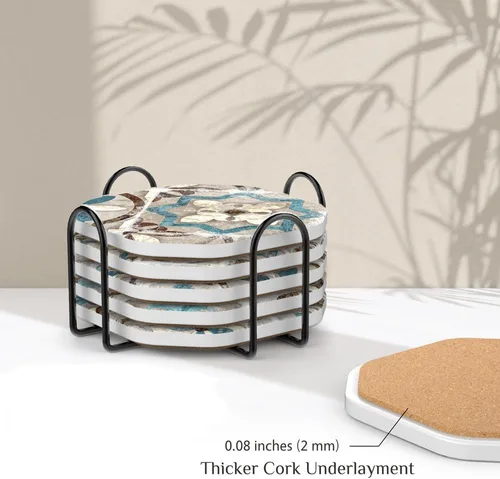 Vista 5 de UMIRRO Posavasos para decoración de mesa de café, posavasos rústicos retro bohemios de granja, tapetes absorbentes para tazas para mesa de madera