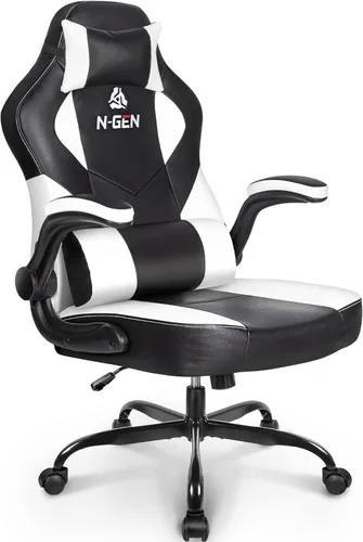 Vista 11 de N-GEN - Silla ergonómica para videojuegos, escritorio para computadora, silla de oficina con soporte lumbar, ruedas giratorias de altura ajustable