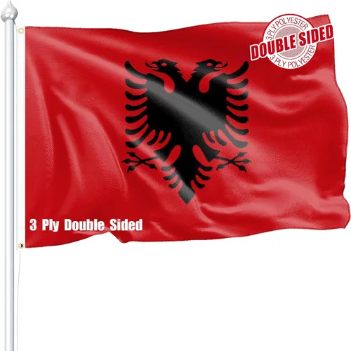 Bandera albanesa de Albania de 3 x 5 pies, resistente para exteriores, 3 capas de poliéster resistente para exteriores, doble cara de larga duración