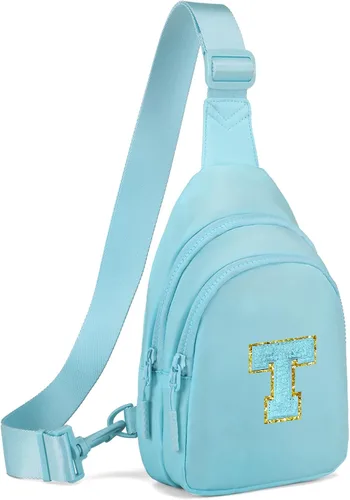 Vista 8 de Viverte Pequeña bolsa con inicial para niñas y mujeres, bonita cangurera cruzada de regalo