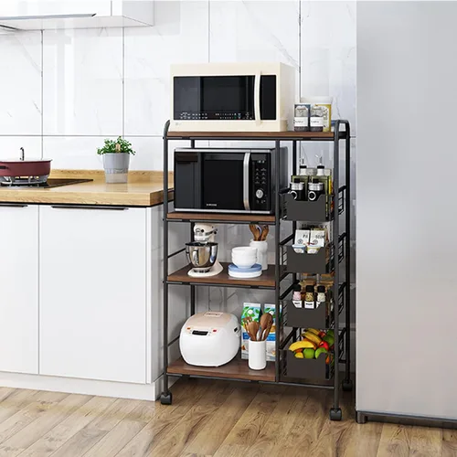 Vista 3 de DYRABREST Carrito de almacenamiento de cocina de 3 niveles, soporte para horno de microondas con 4 cestas extraíbles, estantes organizadores