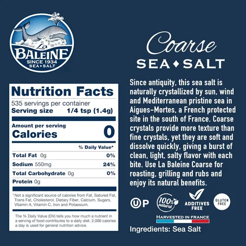 Vista 3 de La Baleine Paquete de 2 paquetes de sal marina fina y gruesa