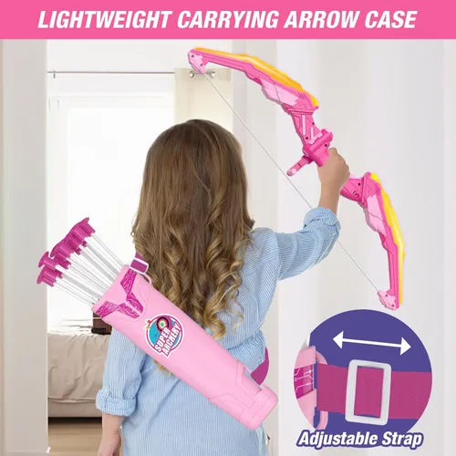 Vista 5 de Arco y flecha para niños, juego de tiro con arco con luz LED con 12 flechas de ventosa, 1 objetivo de pie, 3 objetivos de puntuación y 1 carcaj