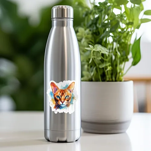 Vista 3 de Generic Pegatina de gato abisinio de acuarela colorida, calcomanía de vinilo impermeable para automóvil, laptop, pared, ventana, botella de agua