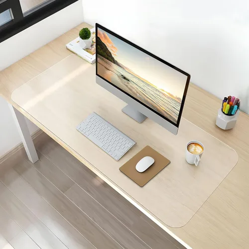 Vista 12 de NATRKE Vade de escritorio transparente grande, 27.6"x15.7" de plástico, protector de escritorio para computadora, tapete de PVC con bordes redondos