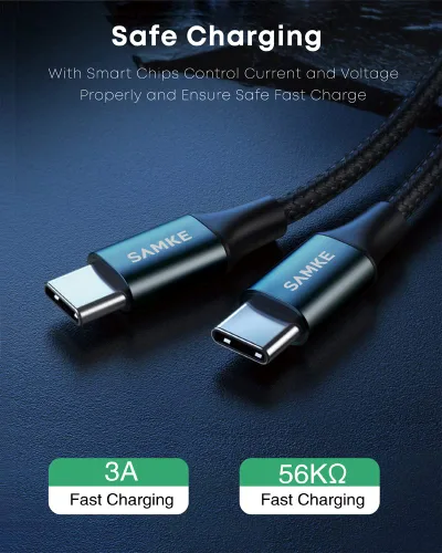 Vista 3 de Cable USB C a USB C – Cable de carga rápida PD tipo C de 3 pies 60 W para iPhone15/Samsung Galaxy S22/S22+, S21/S21+, S20/S20+ Ultra 5G, Note 20/10