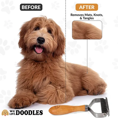 Vista 7 de We Love Doodles Kit de aseo - Cepillo deslizante, peine desengrasante y champú para perros Goldendoodles