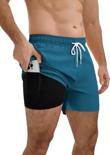 Vista 19 de YnimioAOX Traje de baño para hombre de 5 pulgadas con forro de compresión 2 en 1 de secado rápido, trajes de baño con bolsillos
