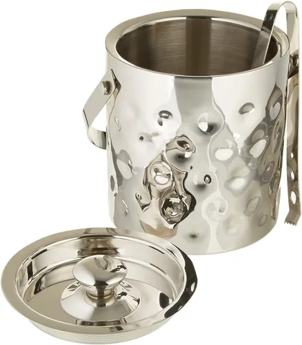Vista 2 de Elegance Bolt Hammered - Cubo de hielo de doble pared de acero inoxidable de 6 pulgadas con pinzas