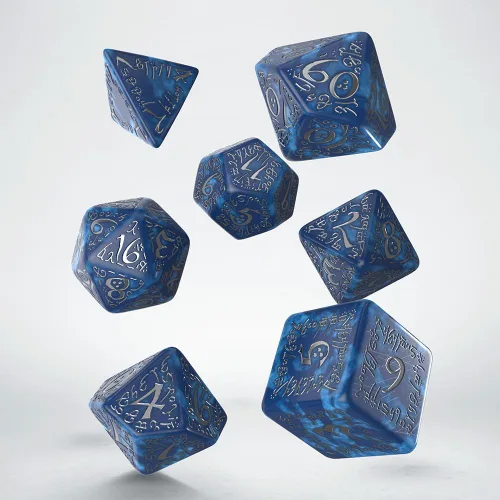 Vista 2 de Q-Workshop - Juego de dados de cobalto y plata Elvish