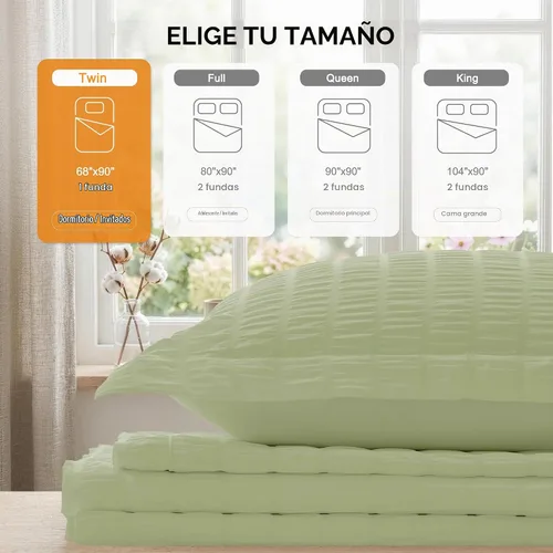 Vista 4 de Cozyide Juego de funda de edredón beige individual, 2 piezas de funda de edredón de sirsaca suave con cierre de cremallera y lazos en las esquinas