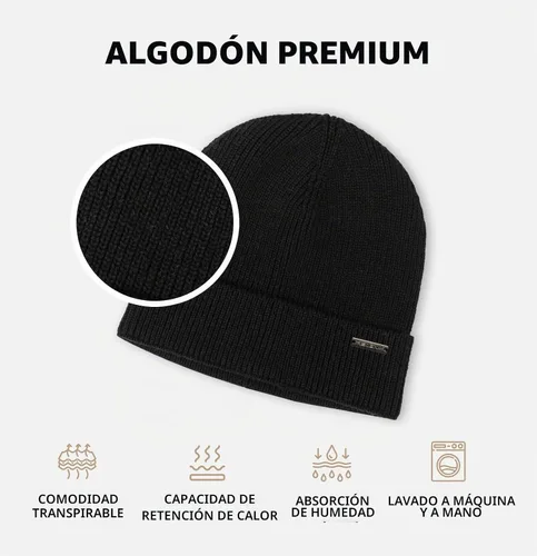 Vista 3 de Revony Gorro de calavera para hombre 100% algodón, suave, estructurado, comodidad diaria Negro