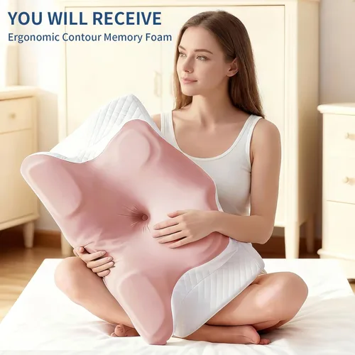 Vista 7 de Neck Pillow for Pain Relief Cooling Cervical Pillow for Sleeping, Contour Orthopedic Memory Foam Pillows for Back Stomach Sleepers (Pink)