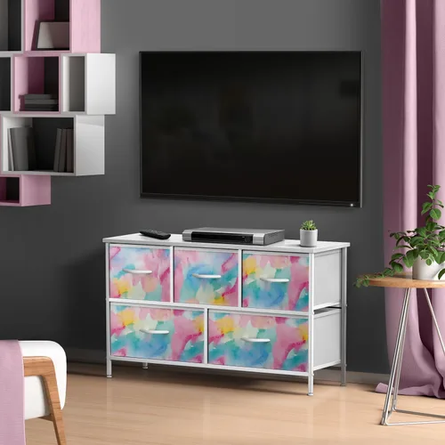 Vista 3 de Cómoda Sorbus con 5 cajones, cajonera para niños, adolescentes, dormitorio, cuarto del bebé, sala de juegos, ropa, juguetes, marco de acero, parte