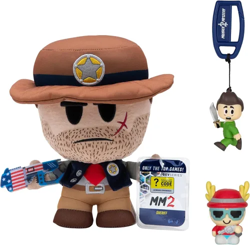 DevSeries Murder Mystery 2 Collector Bundle - Three Exclusive Virtual Item Codes with Sheriff Plush, Nikilis Squooshems, and Running Victor Hanger