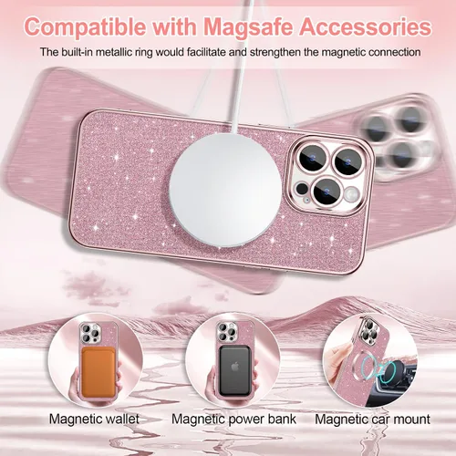 Vista 24 de Hython Funda para iPhone 14 Pro Max con purpurina, fundas magnéticas transparentes para teléfono con protector de lente de cámara