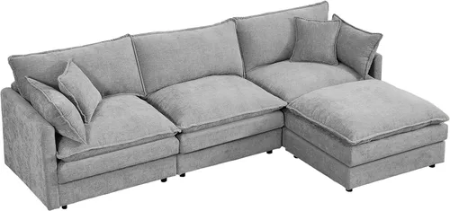 Vista 10 de Sofá modular modular, sofá en forma de L de 102 pulgadas con otomana, sofá convertible de 3 plazas para sala de estar, combinación de bricolaje