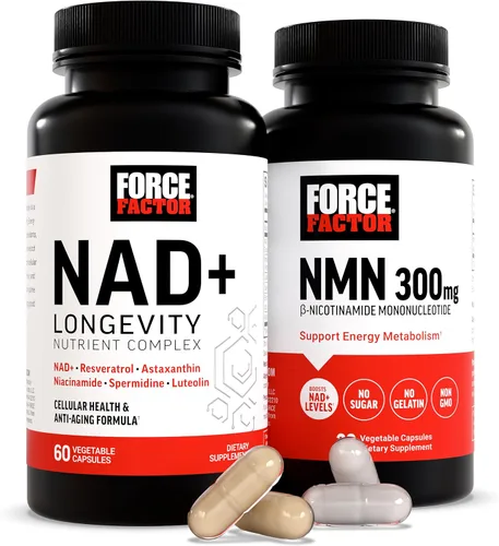 Force Factor Suplemento NMN, NAD+ (NMN o alternativa a ribósido de nicotinamida) con resveratrol, astaxantina, espermidina y complejo de luteolina,