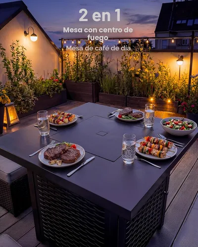 Vista 6 de Ciays Mesa de Hoguera de Propano de 28 Pulgadas CSA-Listada para Exteriores, Hoguera de Gas de Acero de 50,000 BTU con Tapa y Piedra de Lava, Añade