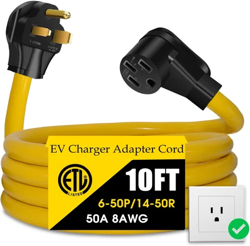 NEMA 6-50P a 14-50R Adaptador de cargador EV Cable de extensión STW 8AWG 50 Amp 250V 3 clavijas Soldador Enchufe a generador de 4 clavijas EV, para
