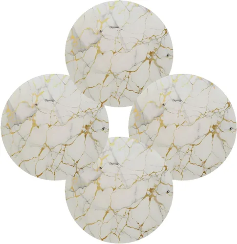 Vista 7 de Marble Print Gold Texture Round Place Mats Set of 1, Heat Resistant Washable Placemats Polyester Round Table Mats for Kitchen Home Decor Holiday