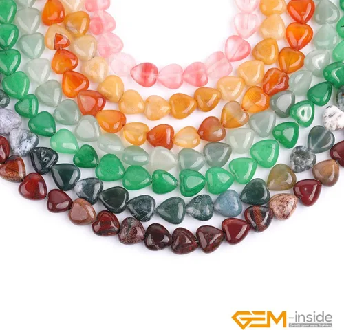 Vista 7 de GEM-Inside - Dijes de corazón de 0.394 pulgadas con cuentas de piedra de jade de aventurina verde natural para fabricación de joyas, hilo completo