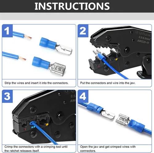 Vista 6 de Qibaok Kit de herramientas de prensado de terminales de cable con 800 conectores de cable PCS