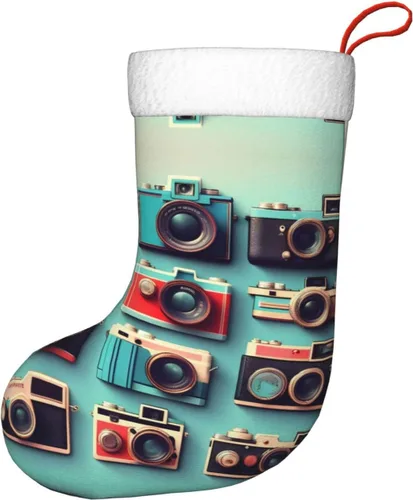 Vista 8 de Retro Cool Camera Collection - Calcetines de Navidad grandes para decoración familiar, mantel de árbol, vacaciones