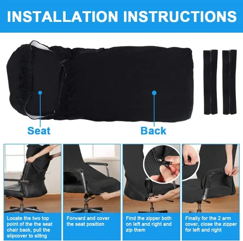 Vista 6 de Fundas de asiento elásticas para silla de oficina con funda para reposabrazos, patrón de jacquard con respaldo alto, fundas extraíbles y elásticas