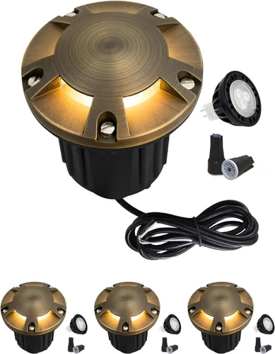 Vista 9 de MALORY Luces de Paisaje de Bajo Voltaje, (4.6''A) Cubierta Superior de Latón 12V Luces Empotradas en el Suelo para Exteriores, Iluminación LED