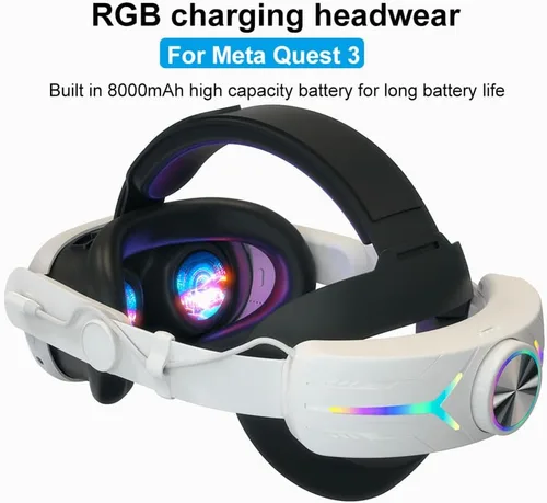 Vista 7 de AZURAOKEY Head Strap Battery Pack for Meta Quest 3, Replacement Elite Strap 8000mAh Enhanced Comfort and Extended Gaming Time with RGB Light for