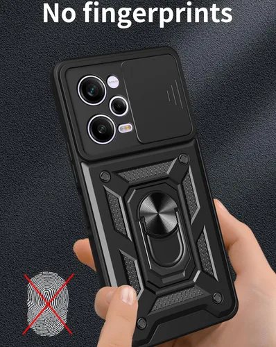 Vista 8 de CCSmall Funda para Xiaomi Redmi Note 12 Pro+ con cubierta de cámara deslizante, funda protectora de grado militar para teléfono con soporte de Negro
