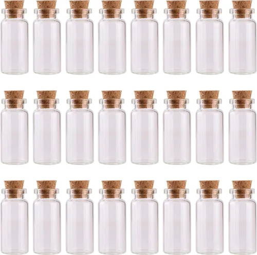 MaxMau 24PCS 10ml Glass Bottles Mini Vials with Cork Stoppers for DIY Decoration and Wedding Party Favors